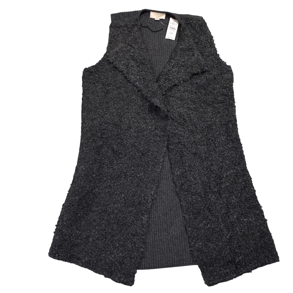 NWT LOFT Outlet Petite Charcoal Textured Open Front Long Vest Small Petite